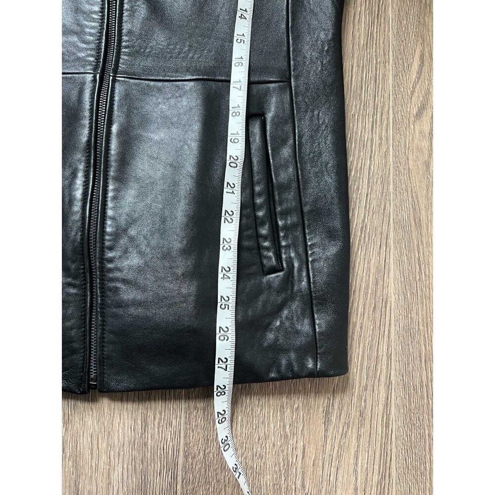 Jones New York Jacket Womens Medium Black Genuine Leather Zip Front Collared Vtg - Picture 5 of 16